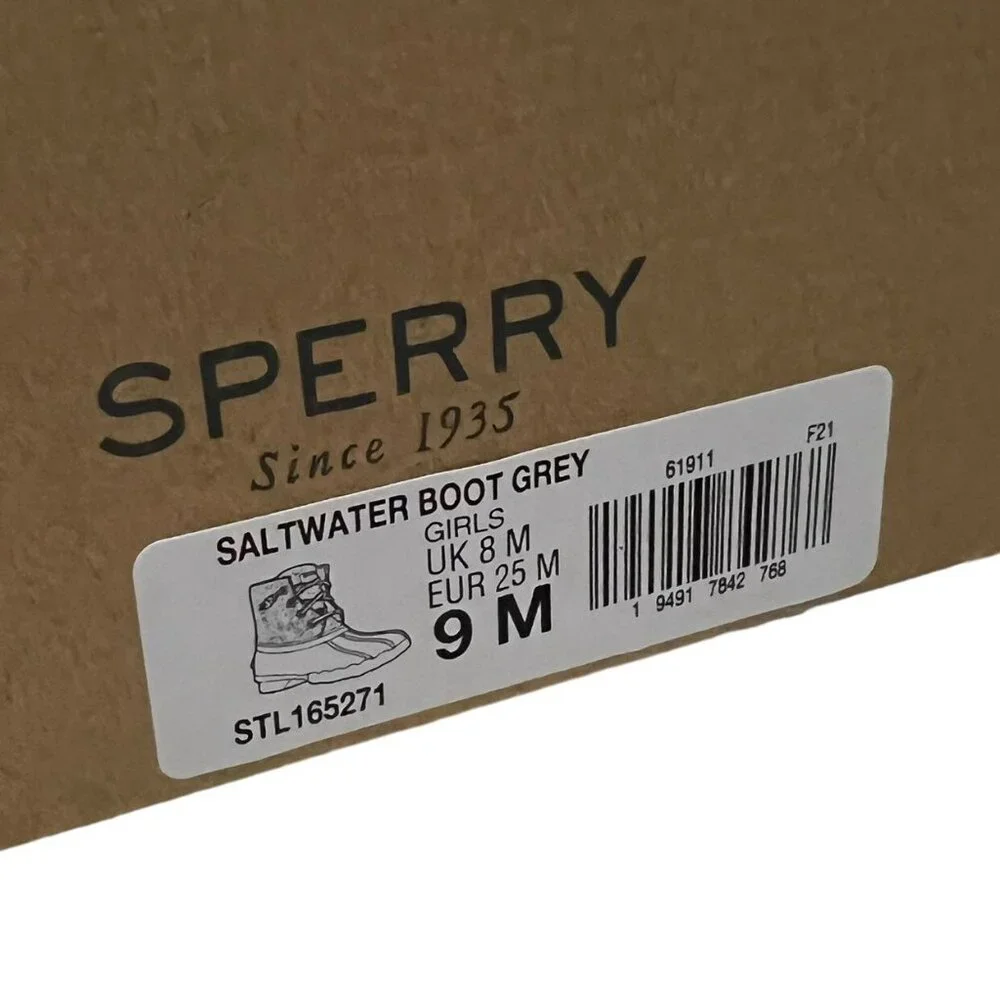 NEW Sperry 9M Sparkly Grey & Aqua Saltwater Boots
